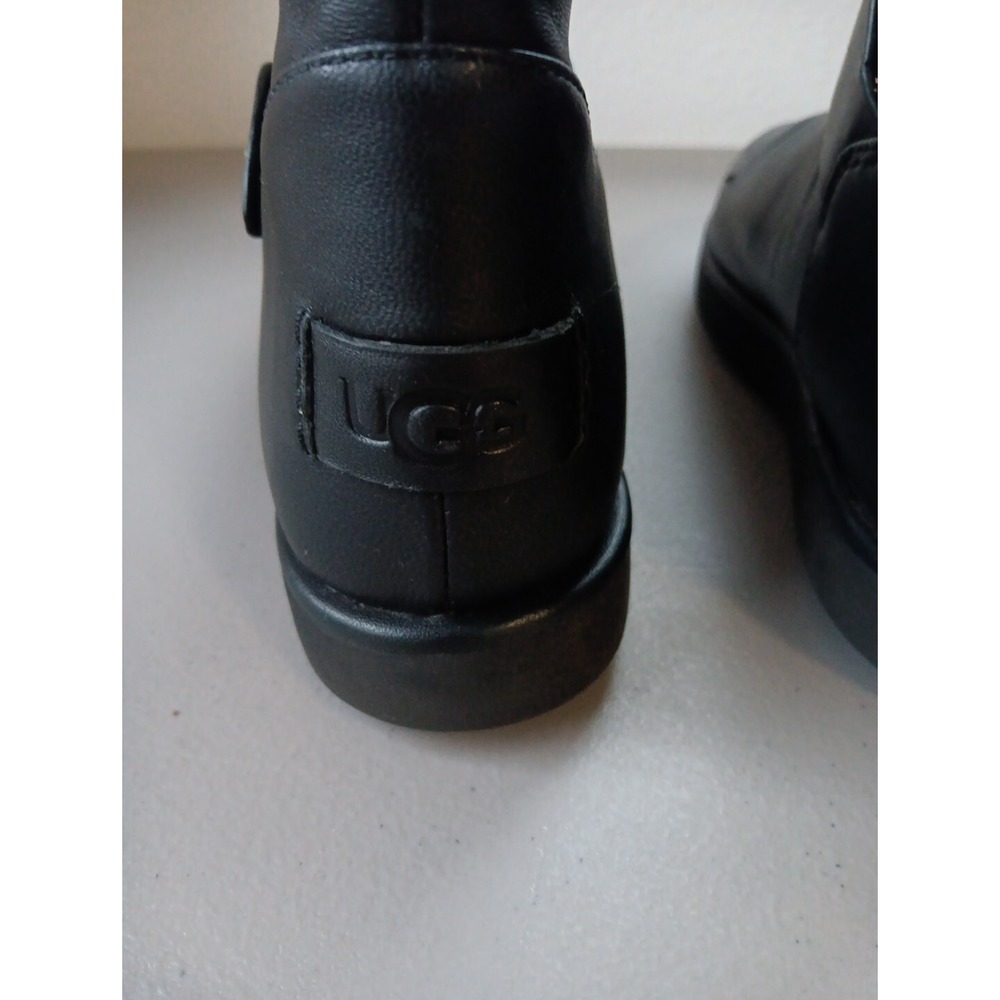 Ugg Berge Boot Womens 6 Short Fur Lined Black Equestrian Buckle Warm Booties - Picture 5 of 13
